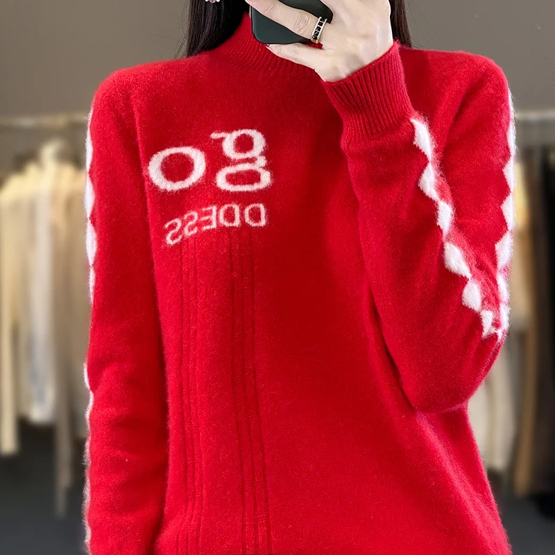 Half High Collar 100% Pure Woolen Sweater for Women 2023 Autumn New Knitted Underlay Korean Edition Slim Woolen Sweater 
Half High Collar 100% Pure Woolen Sweater for Women 2023 Autumn New Knitted Underlay Korean Edition Slim Woolen Sweater