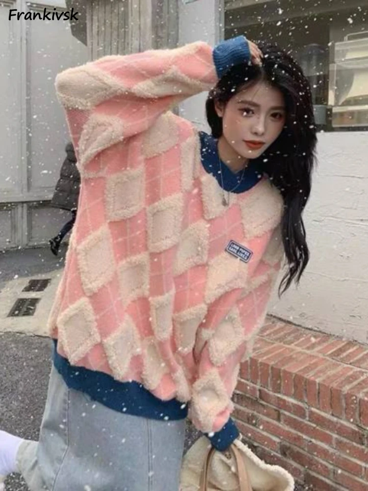 Argyle Contrast Color Sweaters Women Baggy Unisex Fashion Hipster Temperament Long Sleeve Autumn All-match Casual Knitting Daily
Argyle Contrast Color Sweaters Women Baggy Unisex Fashion Hipster Temperament Long Sleeve Autumn All-match Casual Knitting Daily