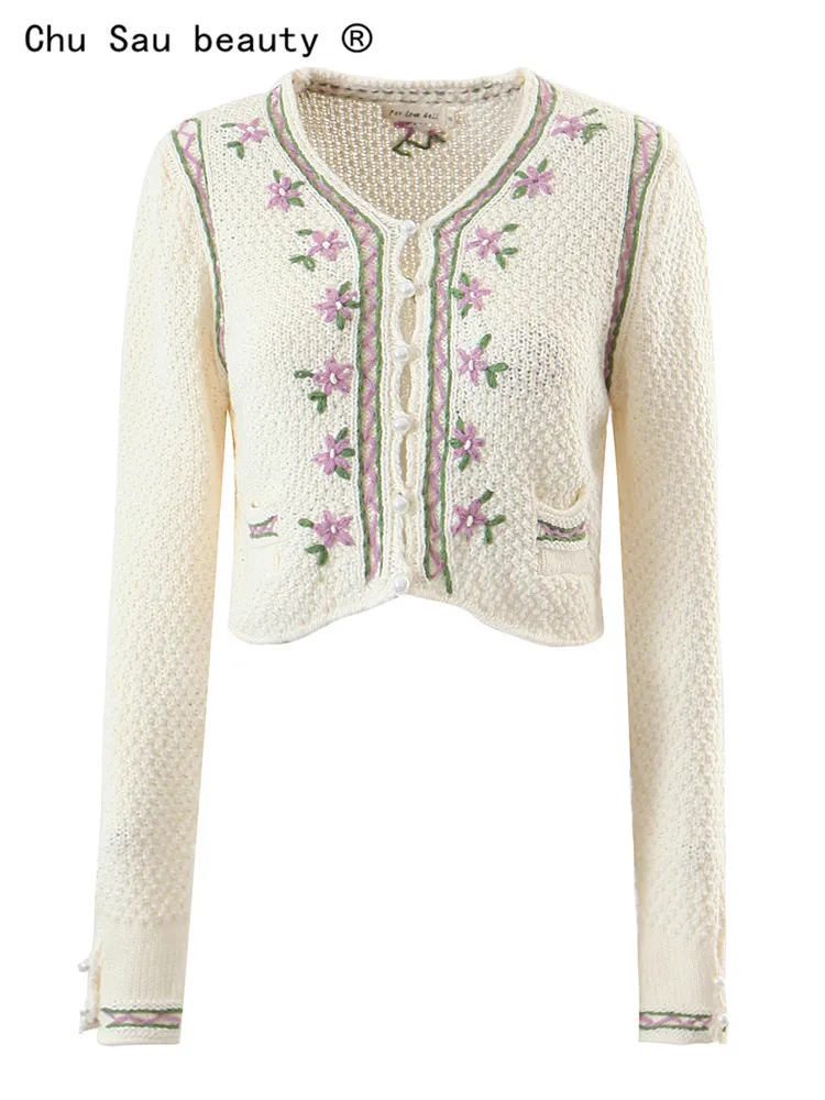 Vintage Short Knitted Cardigan Coat Women 2022 New Autumn Slim Cute O-Neck Hand Embroidered Sweater Female Chic Top
Vintage Short Knitted Cardigan Coat Women 2022 New Autumn Slim Cute O-Neck Hand Embroidered Sweater Female Chic Top