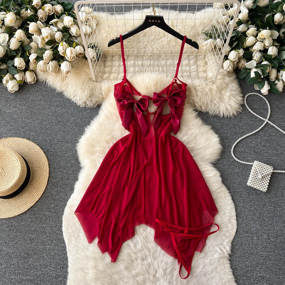 Sexy Red Bow Knot Hollow Out Chest Drop Dress Women's Summer Thin Pure Desire Mini Short Girls' Irregular Mesh Dress Trendy
Sexy Red Bow Knot Hollow Out Chest Drop Dress Women's Summer Thin Pure Desire Mini Short Girls' Irregular Mesh Dress Trendy
