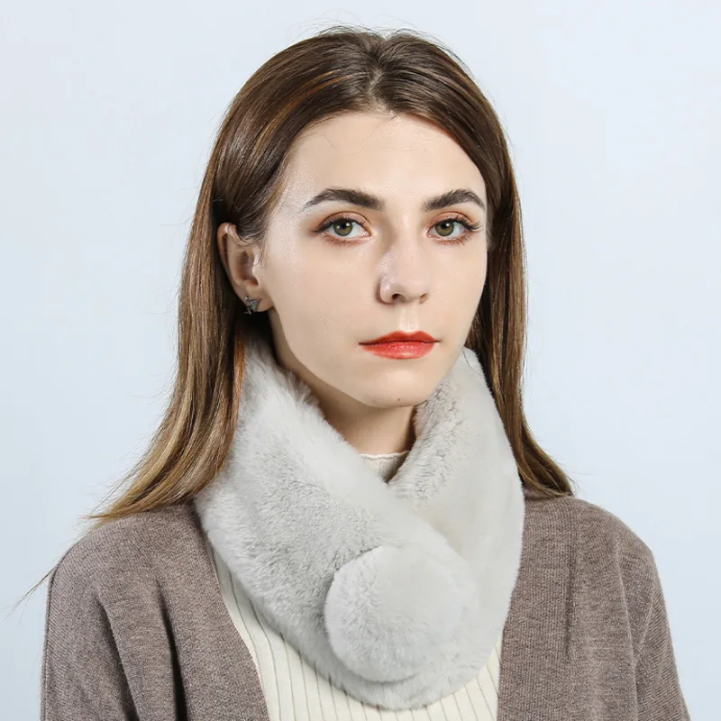 

Real Rex Rabbit Fur Scarf For Women Winter New Fashion Thickened Warm Neck Warmer Luxury Natural Fur Neckerchief Beige Fur Scarf