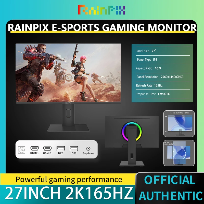 

27 inch 2K 165hz monitor gaming LCD 1ms HDR400 IPS 2560*1440 PC screen computer monitor type-c hdmi for Desktop PC monitor game