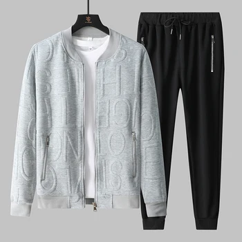 남성용 클래식 블랙 지퍼 재킷 스웨트 셔츠, 야구 의류, 투피스 운동복, 고품질 캐주얼 바지, 플러스 사이즈 패션 세트