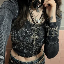 Graphic Rhinestone Print Y2K Grunge Clothes Aesthetic Fairycore Retro Crop Tops Tee Vintage Harajuku Cute Tshirts 
Graphic Rhinestone Print Y2K Grunge Clothes Aesthetic Fairycore Retro Crop Tops Tee Vintage Harajuku Cute Tshirts