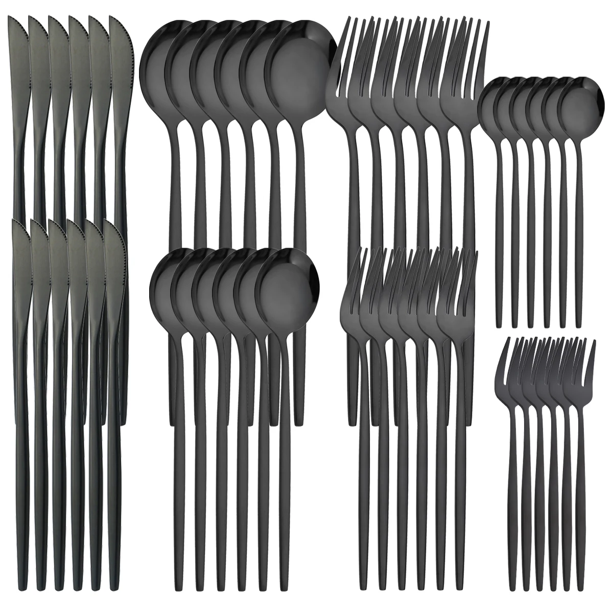 

48pcs/set Black Cutlery Set Dessert Knife Fork Teaspoon Dinnerware Stainless Steel Tableware Flatware Western Kitchen Silverware
