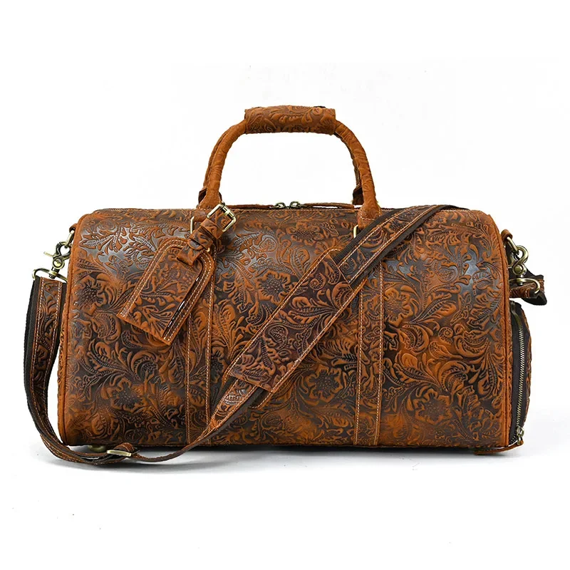 Real Cow Leather Men Women Carving Travel Bags Carry Hand Luggage Bag Shoulder Bag Male Female Weekend Travel Duffle Handbag
Real Cow Leather Men Women Carving Travel Bags Carry Hand Luggage Bag Shoulder Bag Male Female Weekend Travel Duffle Handbag