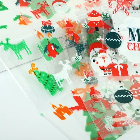 

50/100Pcs Xmas Cookie Packing Bags Christmas Cellophane Party Bags Treat Candy Bag Festival Party Favor Gift Merry Christmas