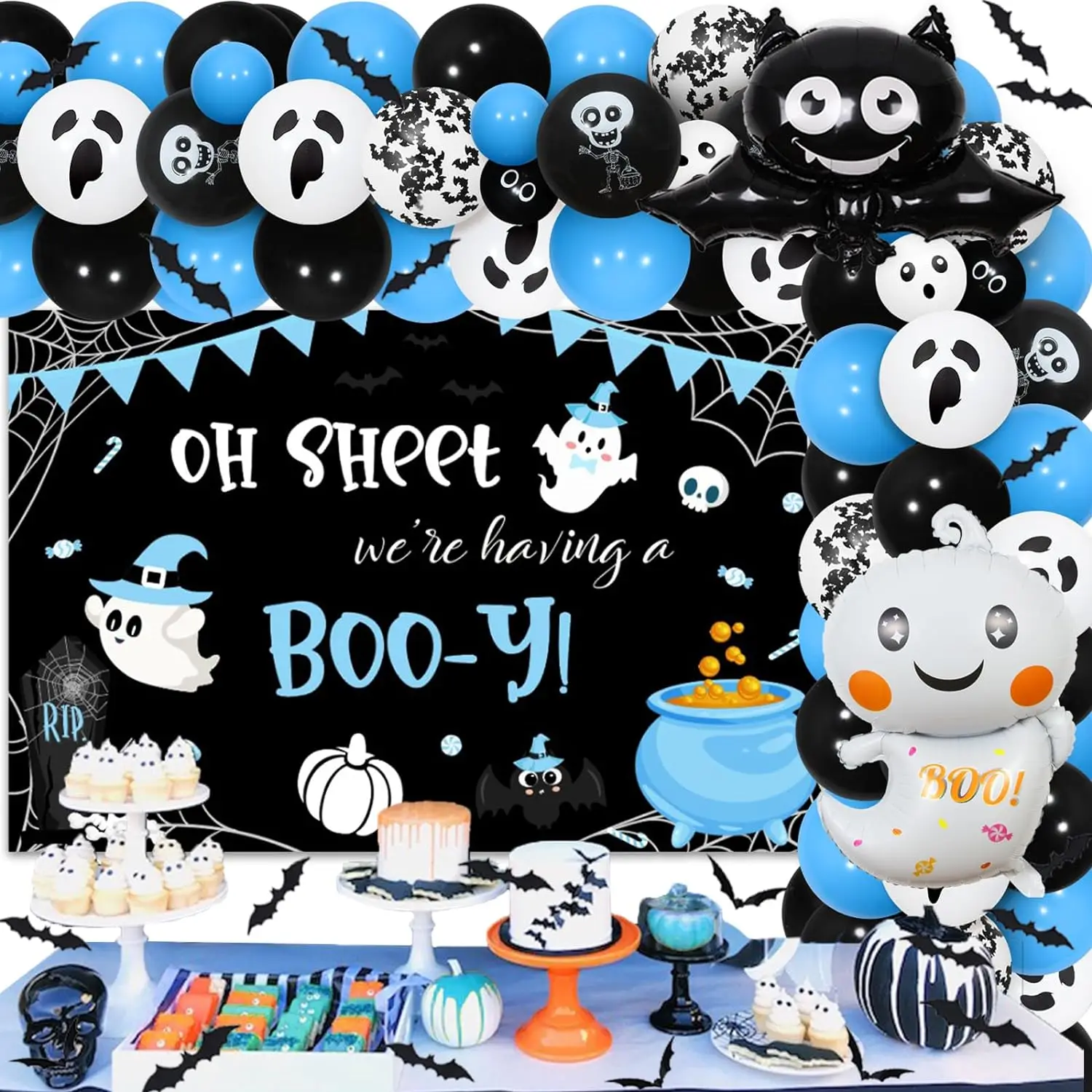 

Halloween Baby Shower Decor Oh Sheet We're Having a Boo-y Backdrop Balloon Garland Arch for Pregnancy Celebration Gender Reveal