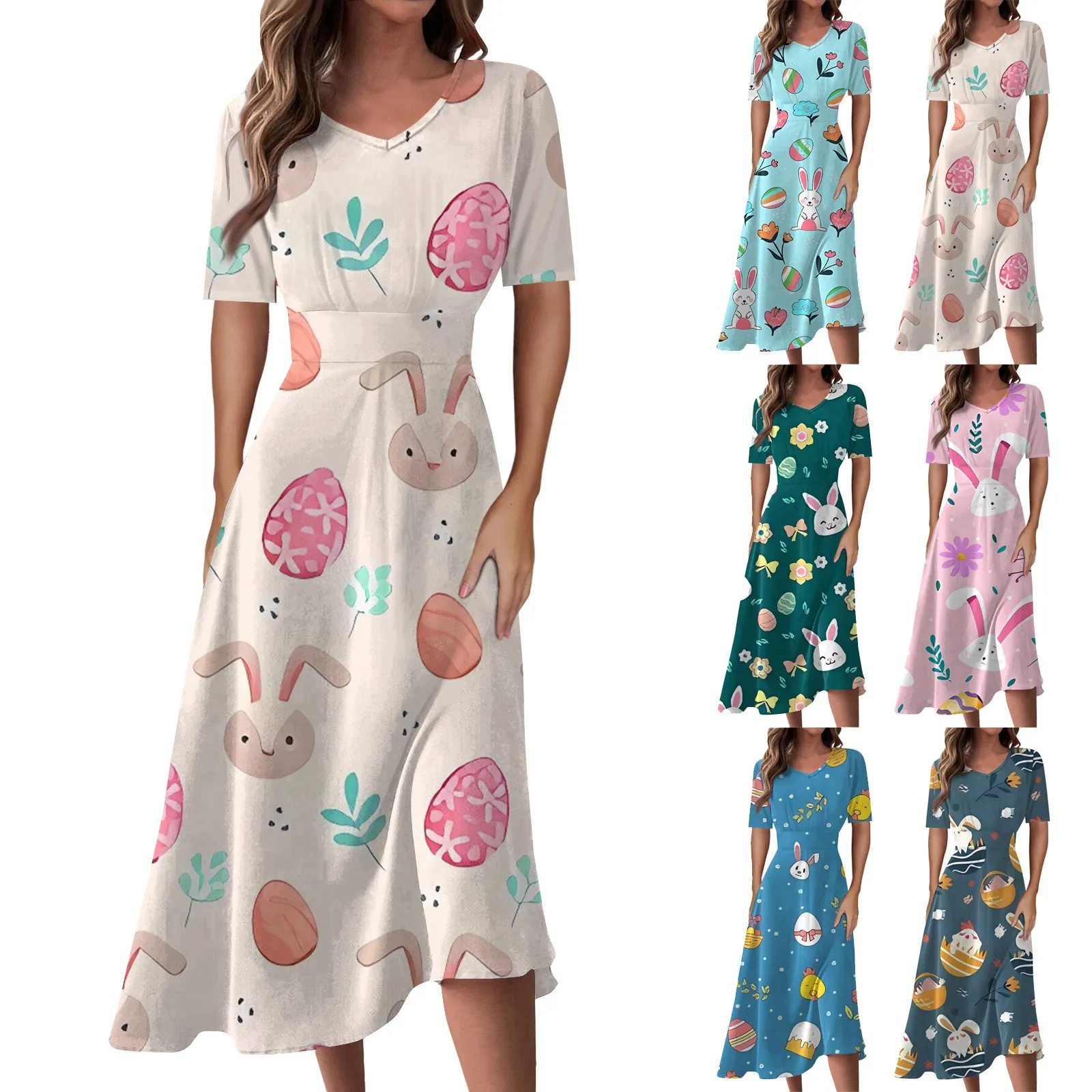 Женское Повседневное платье с V-образным вырезом и коротким рукавом
Женское Повседневное платье с V-образным вырезом и коротким рукавом