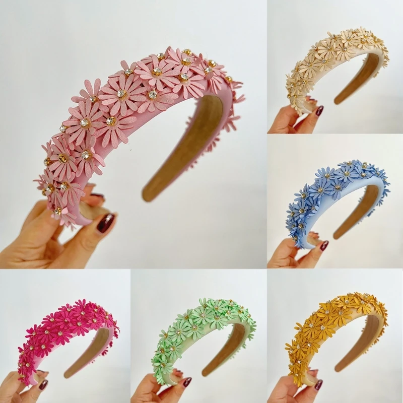 

Flower Headband NonSlip Wide Headband Female Wedding Hairband Fabric Flower Hairhoop Elegant Party Headwear