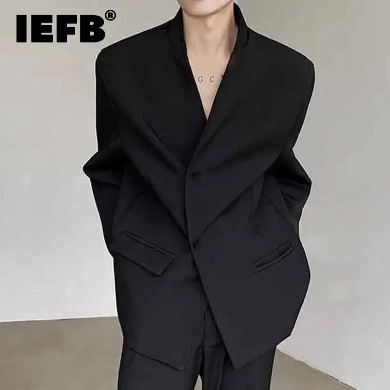 

IEFB Solid Color Men Suit Jackets New Trendy Belt Large Pockets Baggy Male Blazers Men 's Clothing Spring Fashion 2024 9C4466