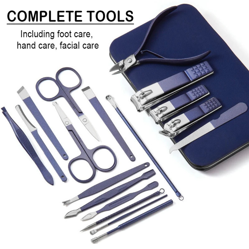 

Stainless Steel blue Manicure Multiple Specifications Set Beauty Scissors Pedicure Knife Nail Clipper Kit Nail Care Package