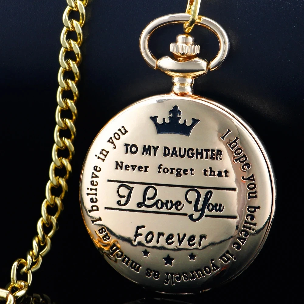 

To My Daughter I Love You Quartz Pocket Watch Women Kids Necklace Laser Engraved Pendant Fob Chain Christmas Birthday Clock Gift