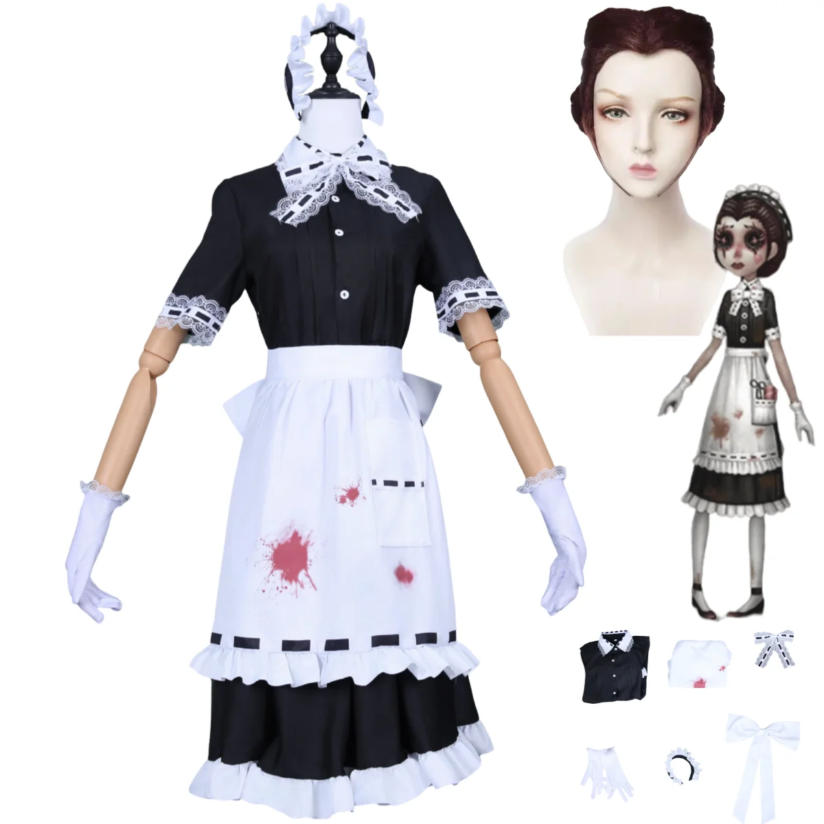 

Anime Game Identity Ⅴ Emily Dyer Cosplay Costume Skin Banquet Maid Doctor Black White Dress Apron Woman Kawaii Halloween Suit