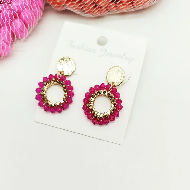 

Rice bead earrings Circle Colour Crystal Originality Hand knitting Bohemia Alloy Fashion Simple Beaded earrings