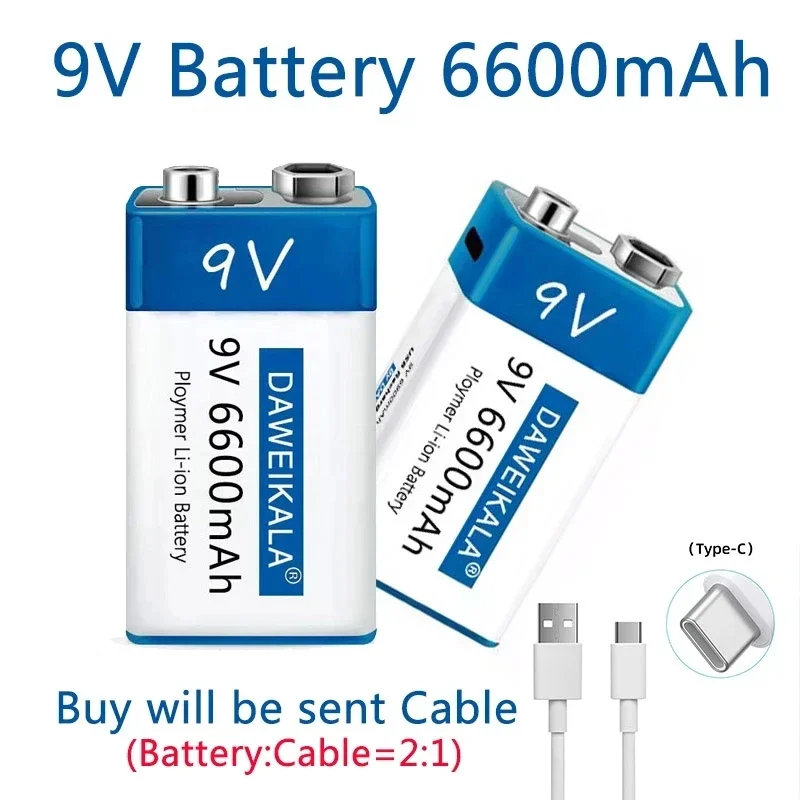 New 9V USB rechargeable lithium-ion battery 9V 6600mAh with USB cable, suitable for cameras and other electronic devices
New 9V USB rechargeable lithium-ion battery 9V 6600mAh with USB cable, suitable for cameras and other electronic devices