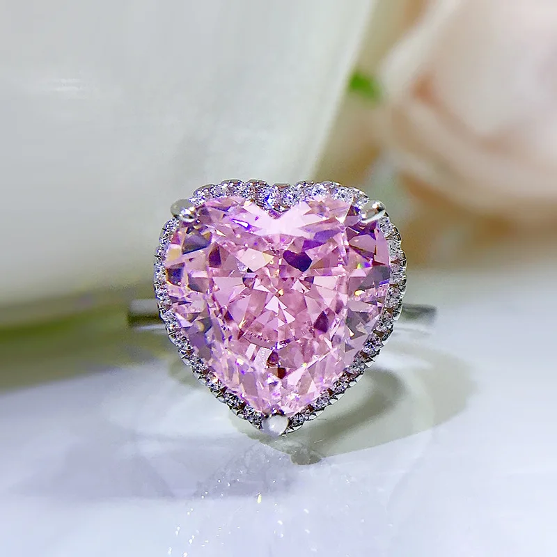 S925 Sterling Silver Pink diamond Love Shape Ring for Women Female 12X12mm High Carbon edding Ring Anniversary Gift
S925 Sterling Silver Pink diamond Love Shape Ring for Women Female 12X12mm High Carbon edding Ring Anniversary Gift