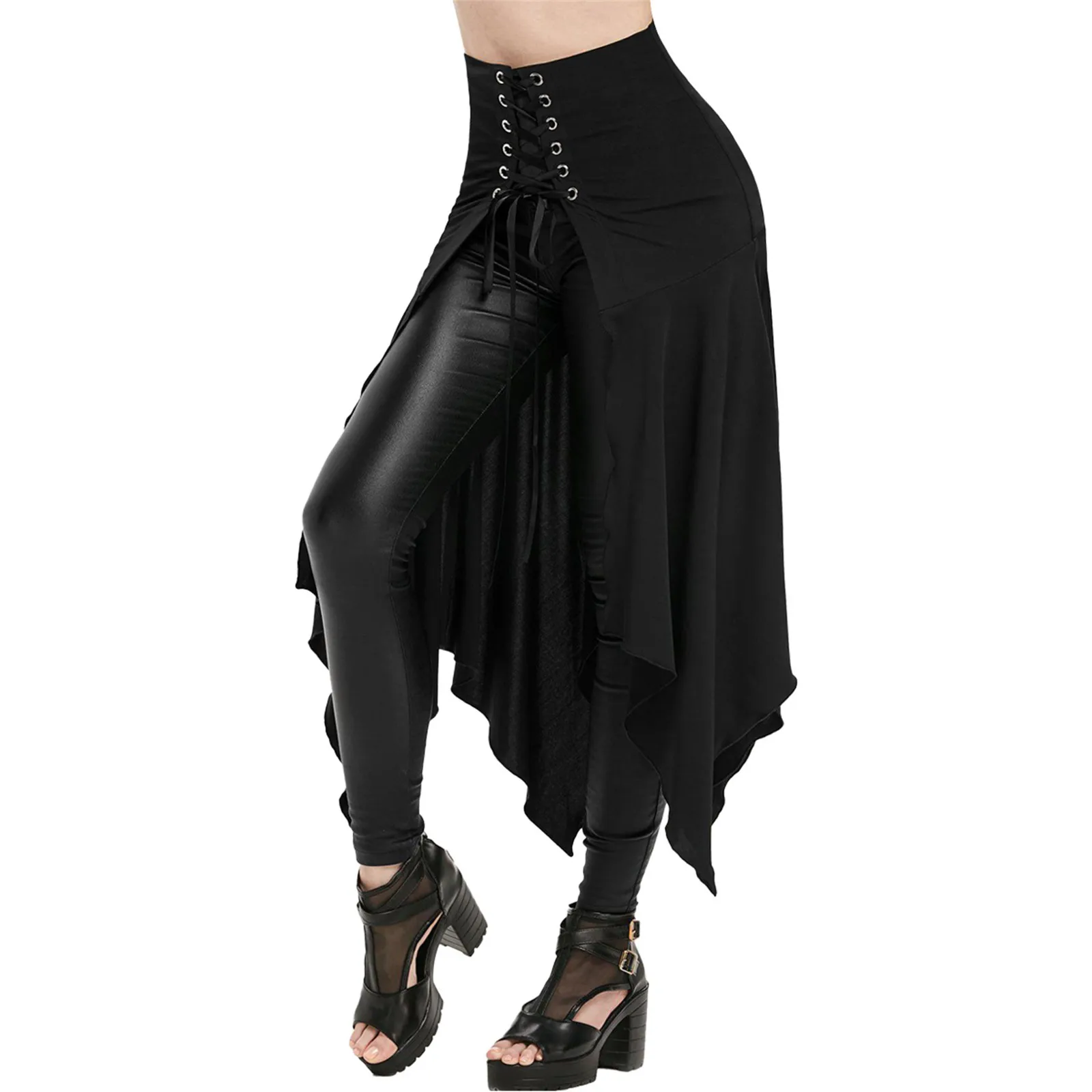 

2023 Black Medieval Skirt Women Halloween Vintage Irregualr Hem Steampunk Ladies Long Skirts Gothic Cosplay Dress Skirt Fashion