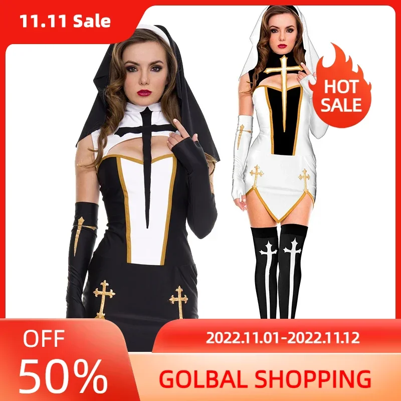 

Sexy Lady Nun Superior Costume Carnival Halloween Church Religious Convent Cosplay Fancy Party Dress