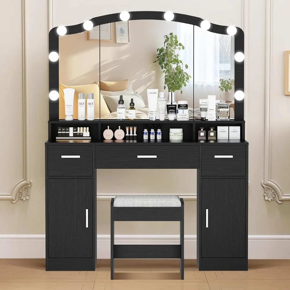 usikey Large Vanity Set with Large Lighted Mirror, Modern Makeup Vanity Table with 3 Drawers, 2 Storage Cabinets & 10 LED Bulbs,
usikey Large Vanity Set with Large Lighted Mirror, Modern Makeup Vanity Table with 3 Drawers, 2 Storage Cabinets & 10 LED Bulbs,