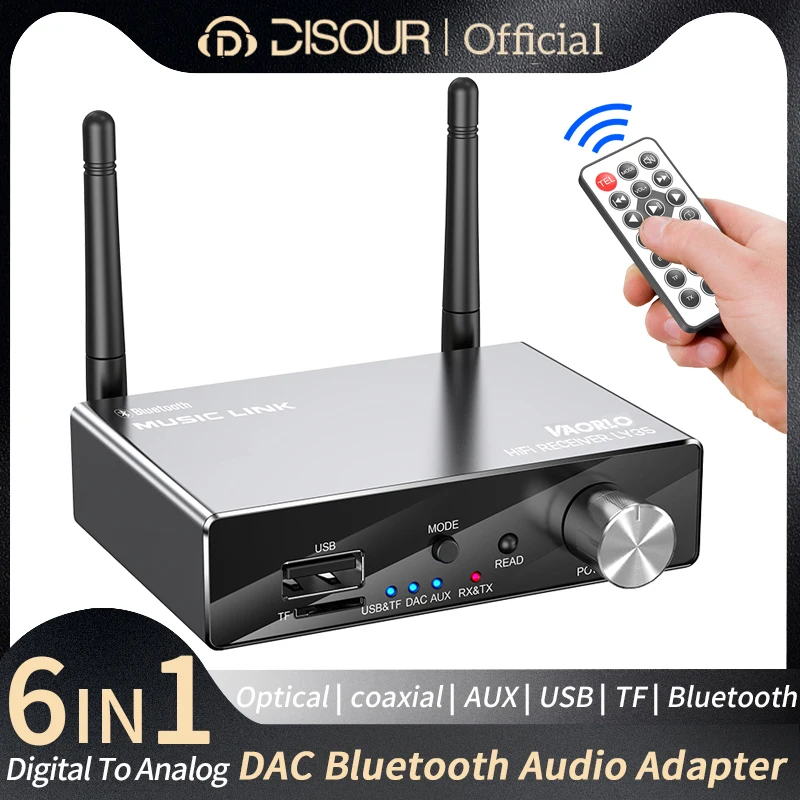 6 IN 1 Digital to Analog Converter Bluetooth 5.3 Receiver Transmitter Optical Coaxial AUX RCA USB TF DAC Wireless Audio Adapter
6 IN 1 Digital to Analog Converter Bluetooth 5.3 Receiver Transmitter Optical Coaxial AUX RCA USB TF DAC Wireless Audio Adapter