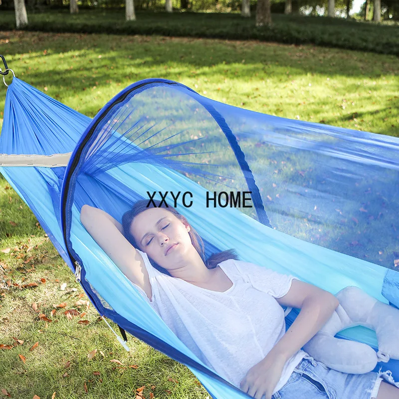

Adult Portable Outdoor Hammock with Mosquito Net Single-person Parachute Cloth Patio Camping Hanging Bed Anti-Mosquito Hammock