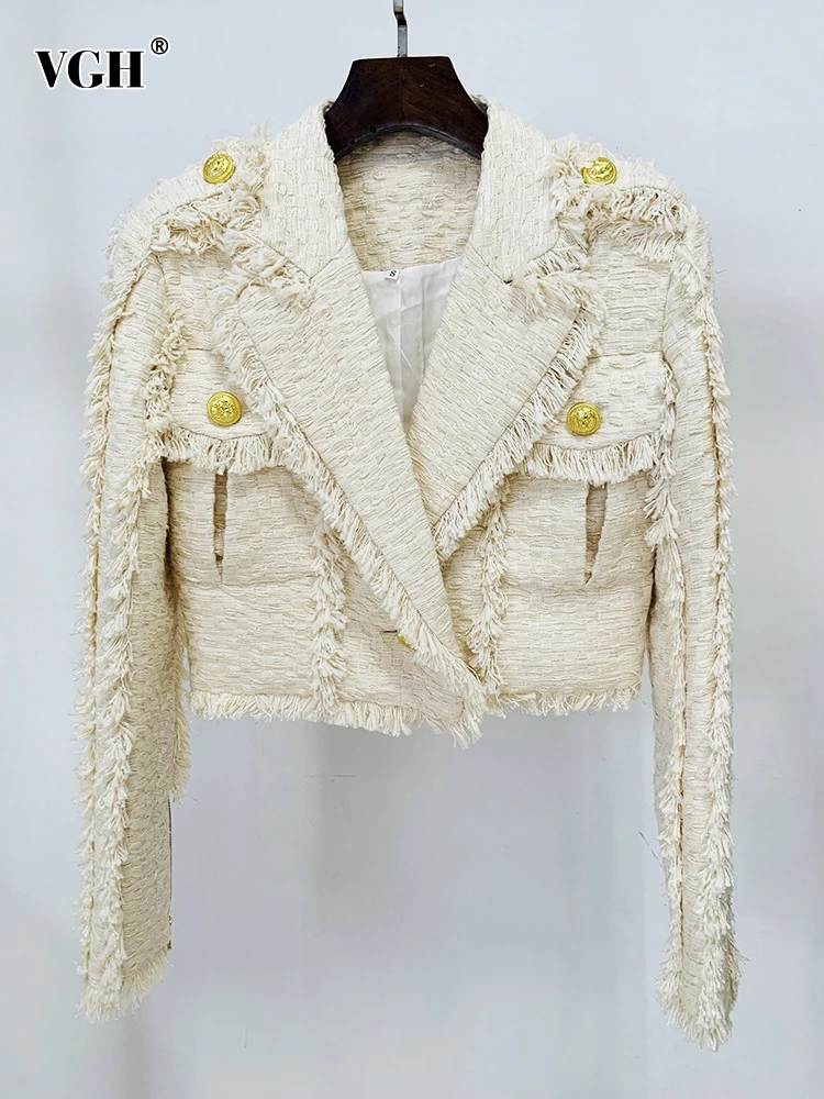 VGH Patchwork Tassel Casual Short Blazers For Women Notched Collar Long Sleeve Solid Spliced Button Temperament Blazer Female
VGH Patchwork Tassel Casual Short Blazers For Women Notched Collar Long Sleeve Solid Spliced Button Temperament Blazer Female