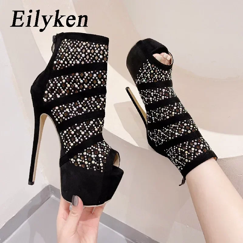 

Eilyken Sexy Hollow CRYSTAL Platform High Heels Boots Sandals Women Peep Toe Nightclub Party Stiletto Female Spring Shoes