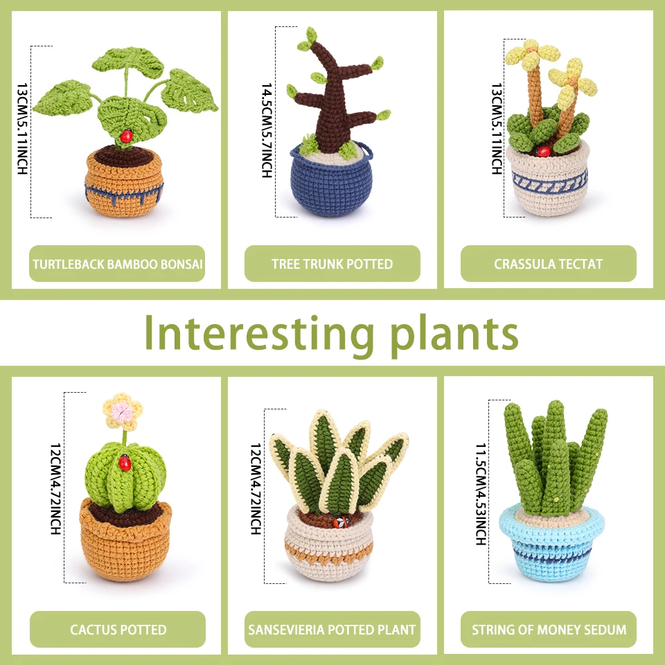 KRABALL 6PCS Succulents Plants Crochet Set With Cotton Yarn Thread And Instruction For Beginners DIY Handmade Craft Accessories KRABALL 6PCS Succulents Plants Crochet Set With Cotton Yarn Thread And Instruction For Beginners DIY Handmade Craft Accessories