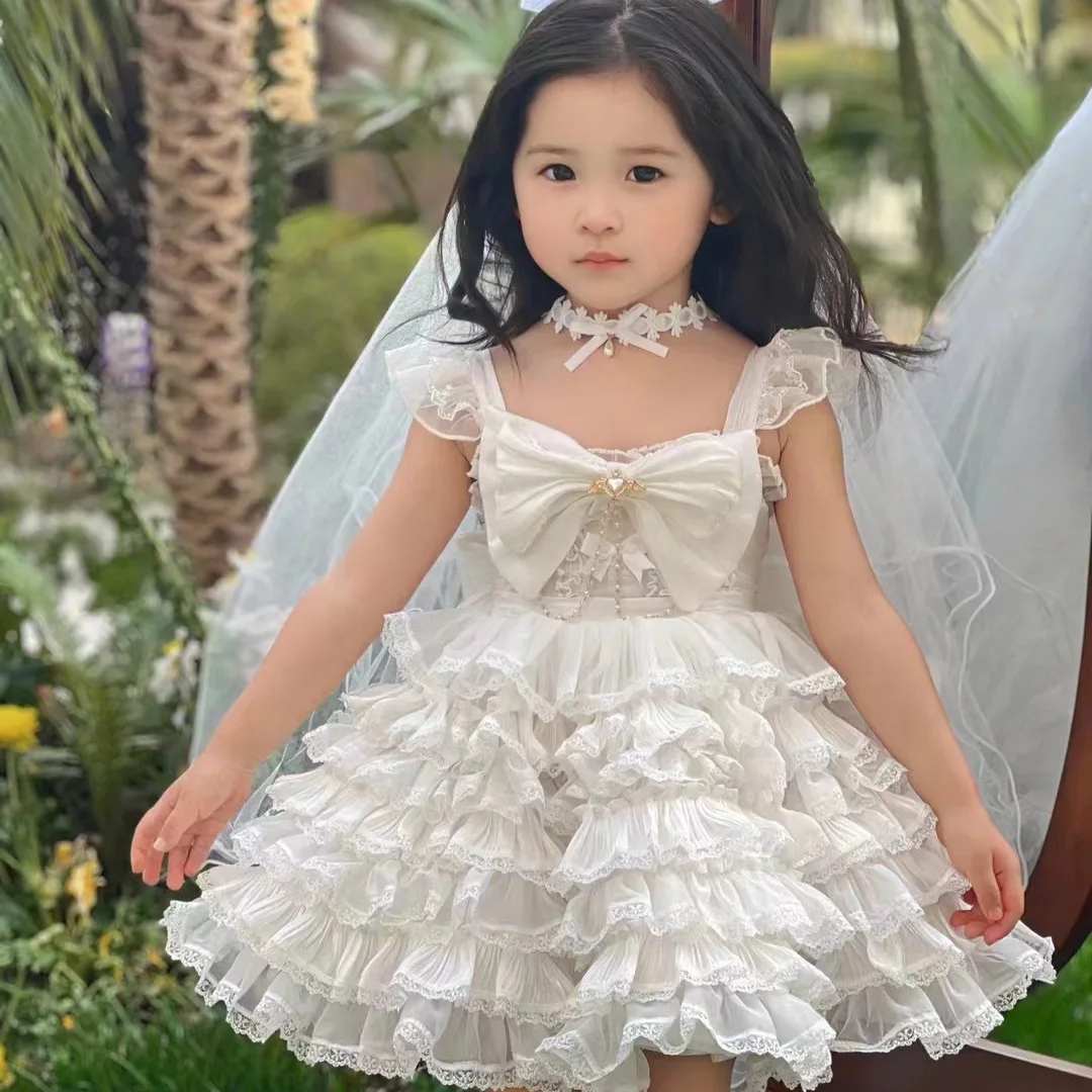 

Элегантное пушистое платье для девочки, детский костюм для свадебной церемонии, наряды на день рождения, белое платье, детская одежда для торжества