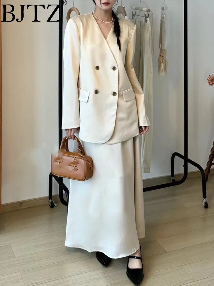 BJTZ Heavy Industry Acetic Acid V-neck Double Breasted Suit+Skirt Set For Women's Loose Style Design Two Piece Set
BJTZ Heavy Industry Acetic Acid V-neck Double Breasted Suit+Skirt Set For Women's Loose Style Design Two Piece Set