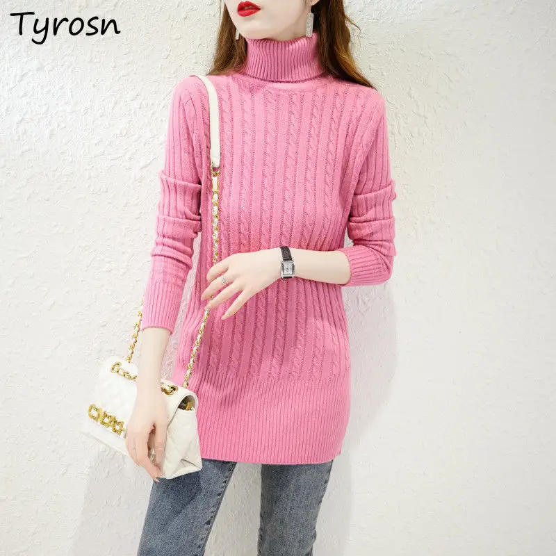 

Turtleneck Sweater Women Knitted Pullovers Twist Slim S-3XL Multi-Color Inside Basic Y2k Tops Knitwear Harajuku Korean Fashion