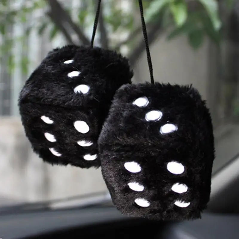 

Car Dice Ornaments Hanging Mirror Fuzzy Plush Dice With Dots Retro Square Fuzzy Dices Car Rear View Mirror Hanger Cube Car Decor