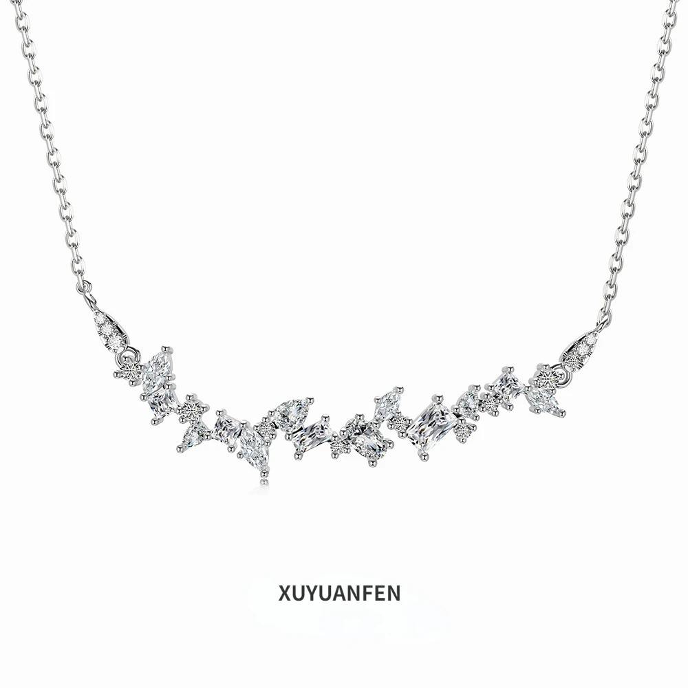 

XUYUANFEN New S925 Sterling Silver Necklace Women's Smile Geometric Zircon Inlaid with Daily Exquisite Design Women's Ornament