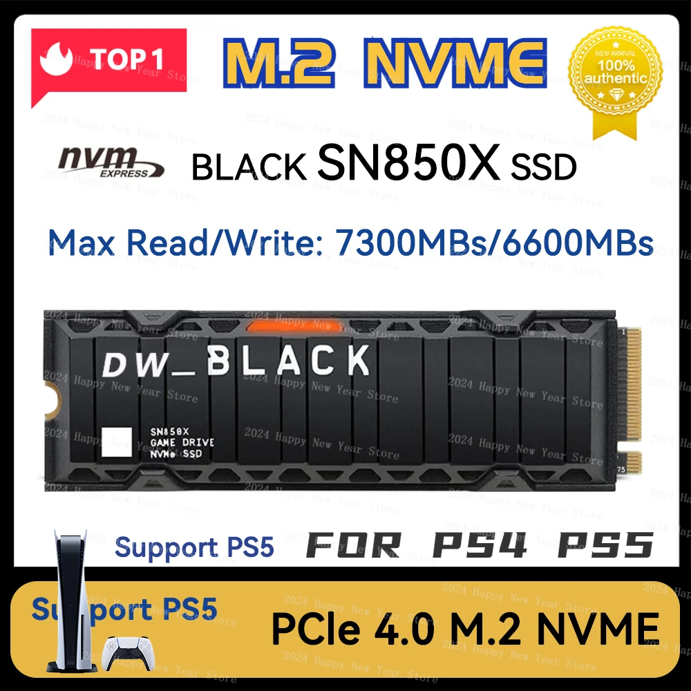 

New BLACK SN850X Game Drive NVMe SSD 1TB 2TB 4TB Internal Solid State Drive PCIe 4.0 M.2 2280 with Heatsink For Playstation 5 PC