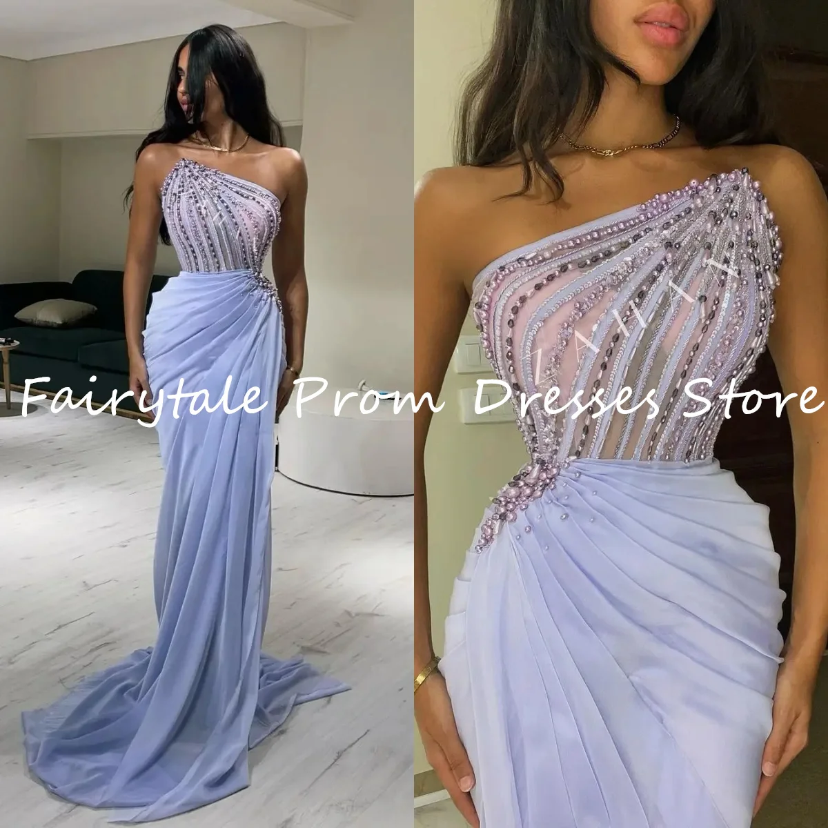 Fairytale Saudi Arabia Crystal Luxury Evening Dresses Lavender Beads Sexy Pearls Formal Women Prom Dress Trumpet Wedding Party
Fairytale Saudi Arabia Crystal Luxury Evening Dresses Lavender Beads Sexy Pearls Formal Women Prom Dress Trumpet Wedding Party