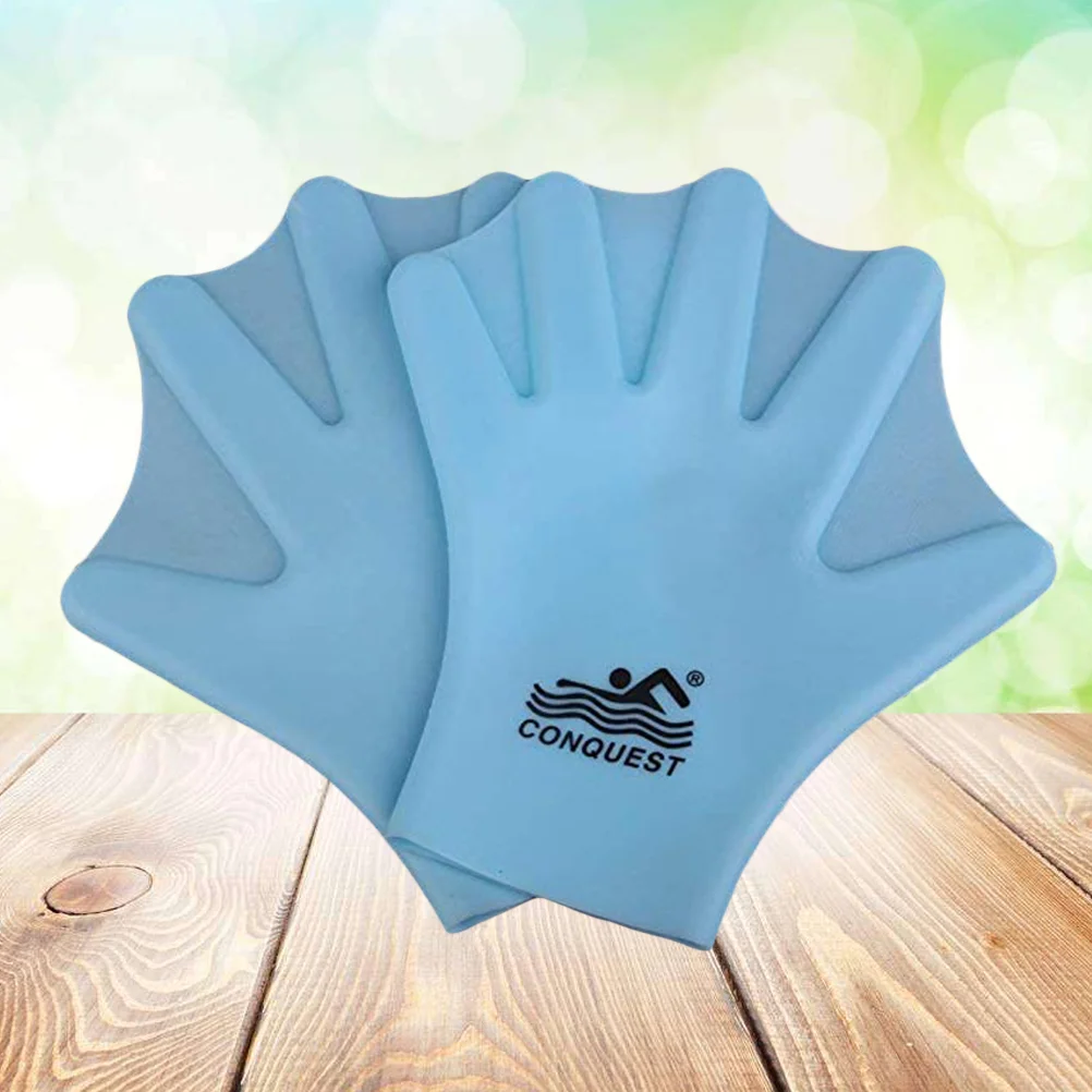 

1 Pair Silicone Swimming Gloves Webbed Aquatic Fit Traning Gloves Paddle Diving Gloves Hand Web (Adult, Sky Blue)