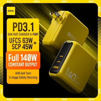 【신규 할인】AOHI Pro 140W GaN 휴대폰 PD 충전기 3.1 3포트 USB C 충전기 맥북 노트북용 고속 충전기 아이폰 17 16 15 14용