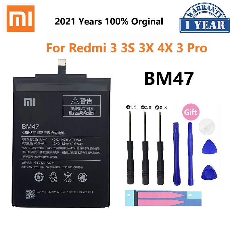 Оригинальный высококачественный аккумулятор Xiao Mi BM47 4000 мАч для Xiaomi Redmi 3S 3X 4X 3 / pro