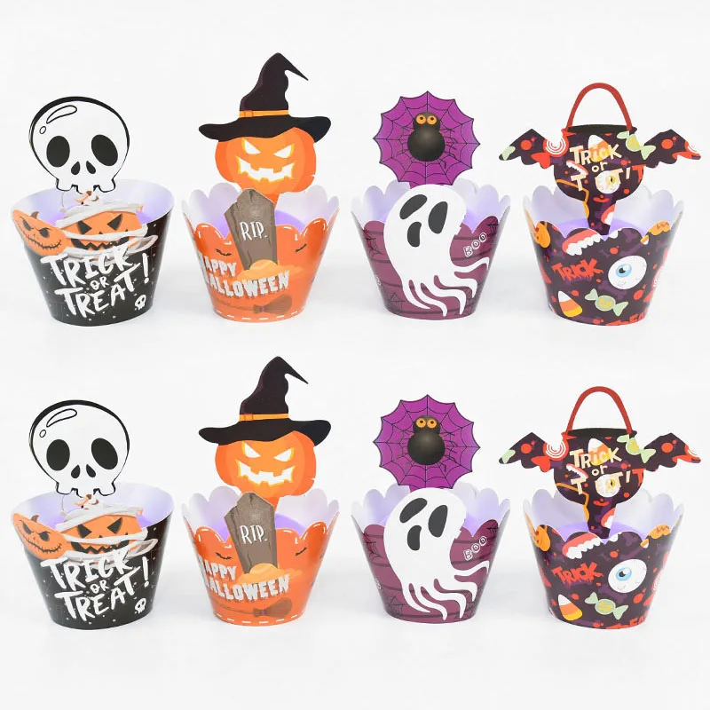 

24pcs Halloween Cupcake Wrapper Horror Pumpkin Spiderweb Cake Topper Baking Cup Muffins Halloween Party Cake Decor Baking Supply