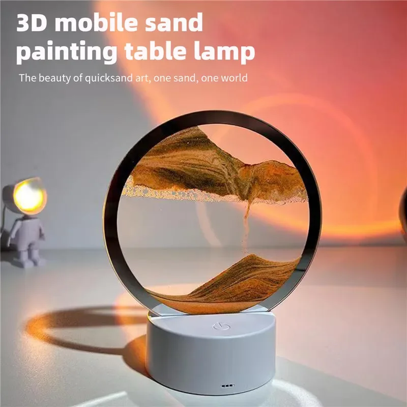 

Художественный стол, движущаяся лава, вращающийся песочный пейзаж, домашний декор, лампа, песочные часы с морским песком, ночник, глубокие новые подарки 360 °