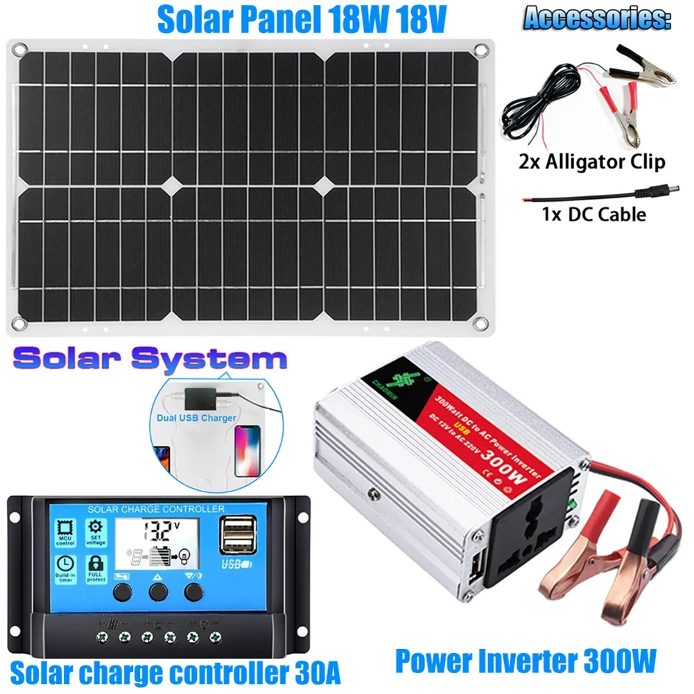 18W 18V Solar Panel Inverter Kit DC12V To AC 220V Solar System Complete With Charge Controller Electrical Equipment Supplies
18W 18V Solar Panel Inverter Kit DC12V To AC 220V Solar System Complete With Charge Controller Electrical Equipment Supplies