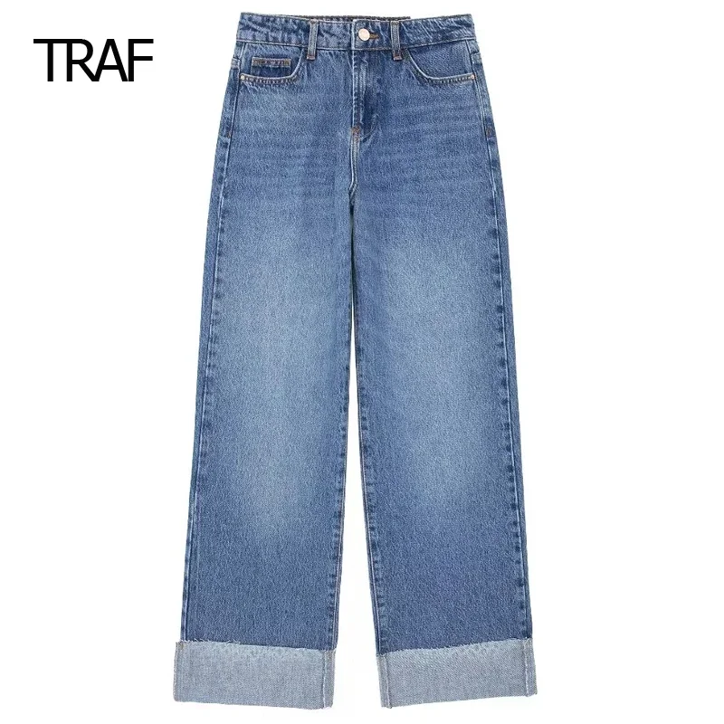 

TRAF Women's Tailoring Pants Spring 2024 Slacks Baggy Pants High Waist Curled Hem Of Pants New In Pants Korean Reviews Many Pant