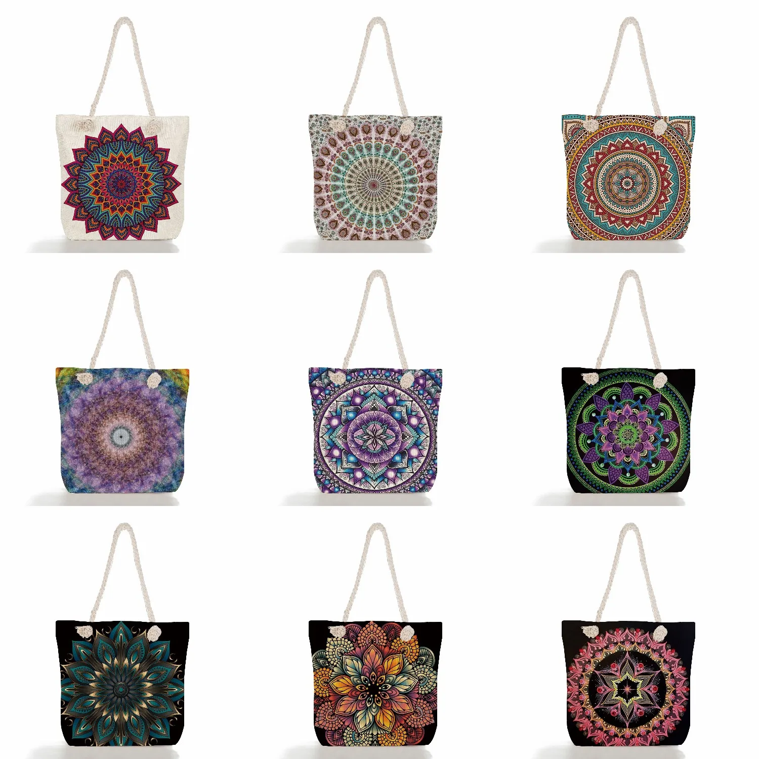 

Eco Reusable Flower Tote Bags Geometry Floral Print Handbags For Lady Traveling Beach Custom Pattern Women Foldable Shopping Bag