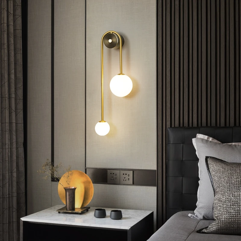 

Modern Bedroom Bedside Wall Light Lamp Glass Ball LED Gold Home Decor Living Room Corridor Interior Lighting Sconce Luminaire