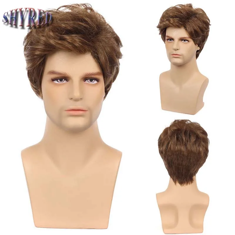 

Men Short Straight Wig Ombre Brown Synthetic Wig for Male Daily Cosplay Hair Fleeciness Realistic Natural Headgear Fake Hair