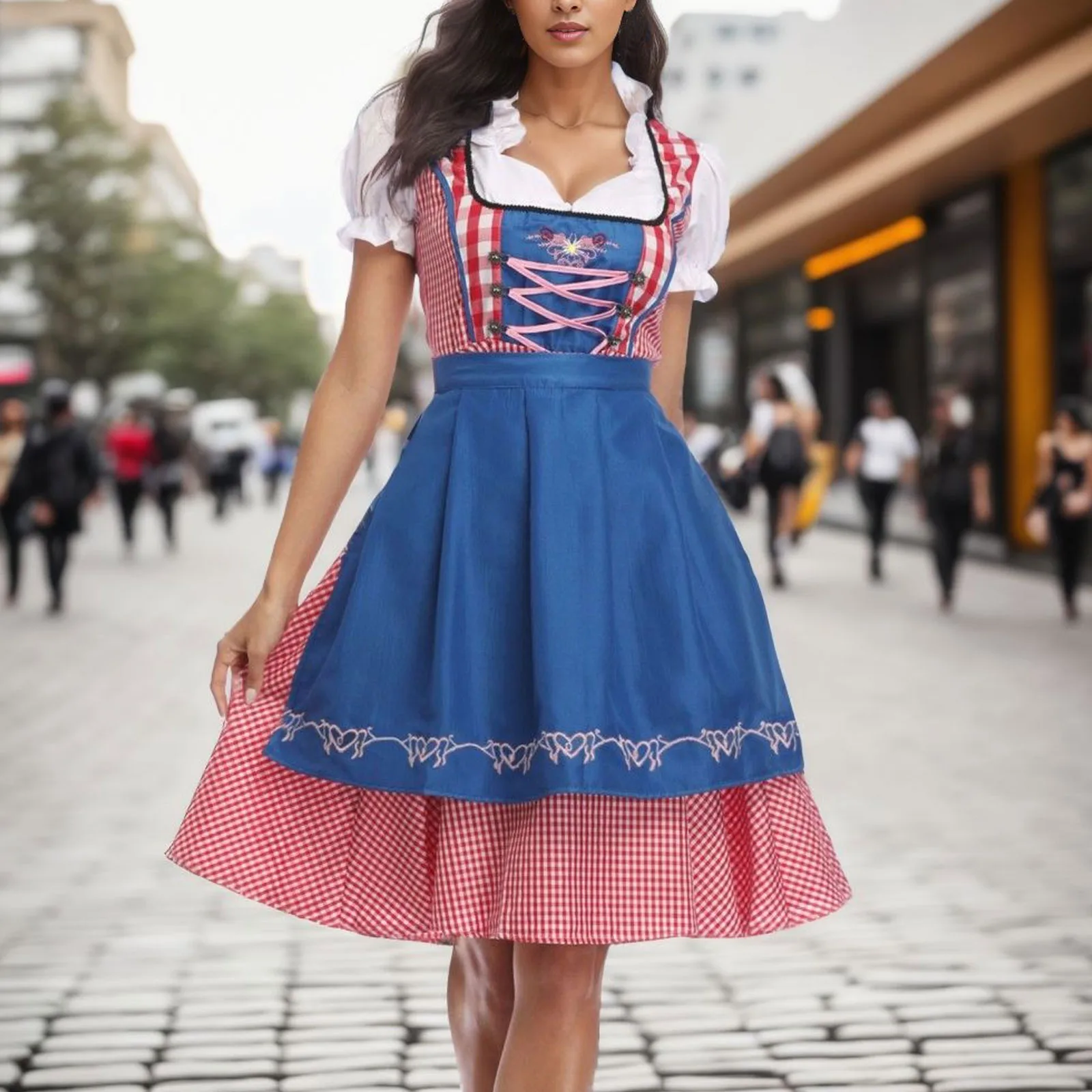 

Traditional German Plaid Dirndl Dress Oktoberfest Costume Outfit For Adult Women Halloween Cosplay Fancy Party Women's Dress
