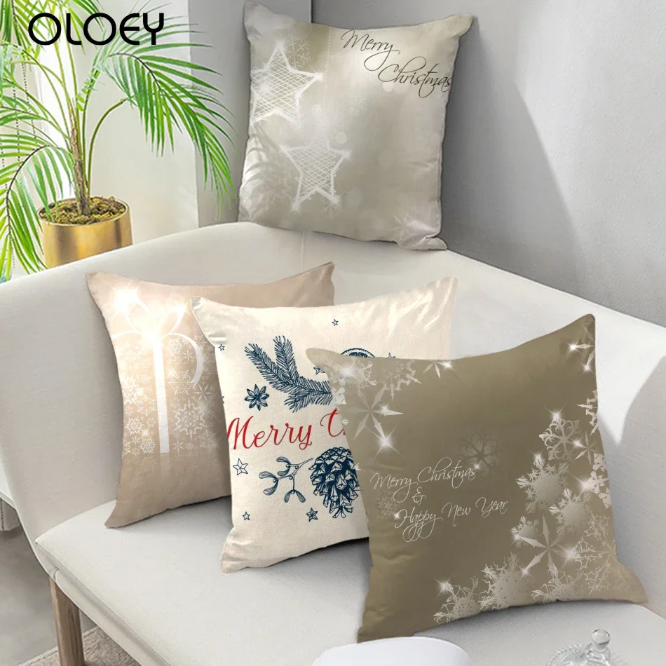 

Merry Christmas Cushion Cover Pillow Case Home Decor Star Snowflake Print Throw Pillowcase for Living Room Sofa Cushion