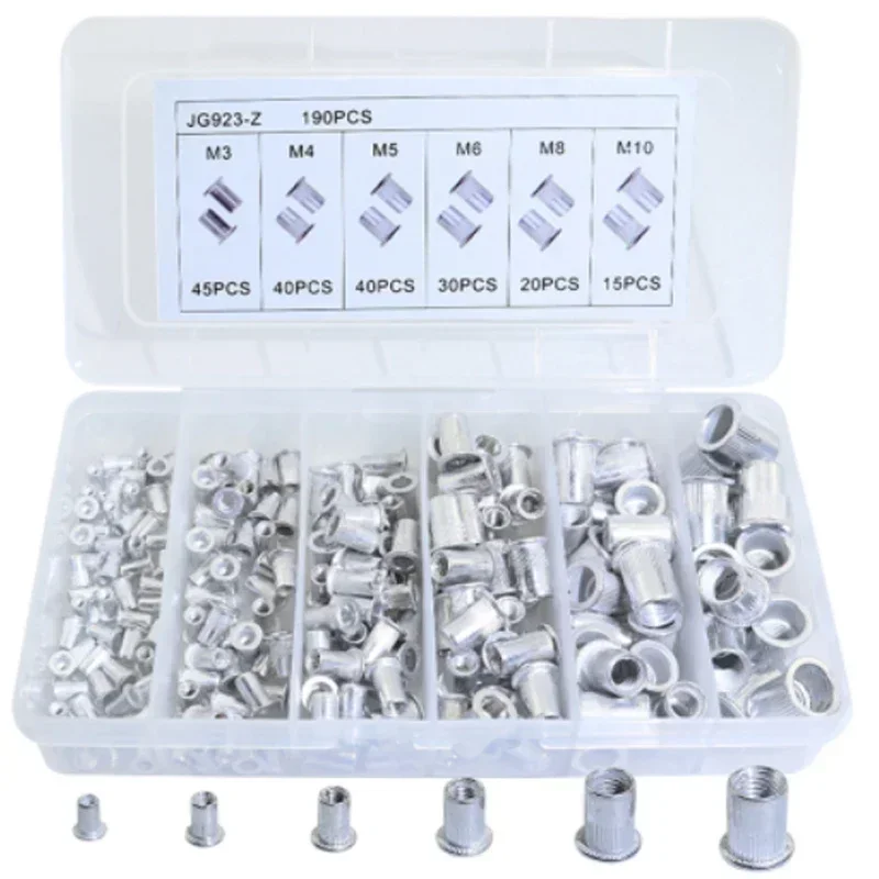 

190pcs M3 M4 M5 M6 M8 M10 Aluminum Flat Countersunk Head Rivet Nuts Rivnut Nutsert Cap Thread Insert Rivet Nut Tool Set