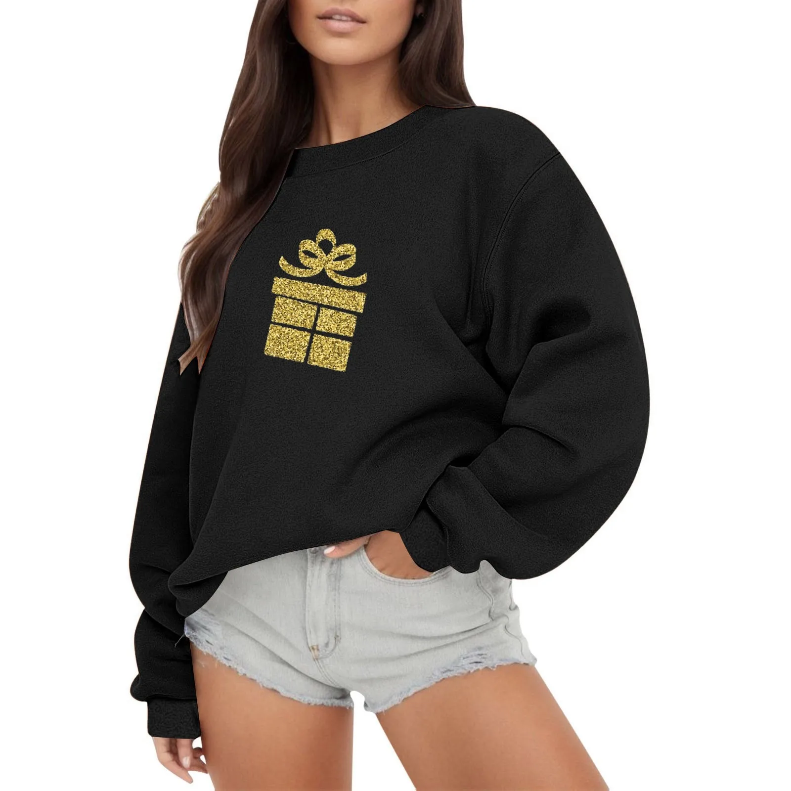 Women's Casual And Fashionable Loose Fitting Round Neck Solid Christmas Imitation Gold Stamping Printed Hot Sweatshirt for Women
Women's Casual And Fashionable Loose Fitting Round Neck Solid Christmas Imitation Gold Stamping Printed Hot Sweatshirt for Women
